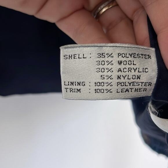 Vintage Kathryn Deene wool blend leather trim fair isle winter blanket overcoat - Picture 8 of 8